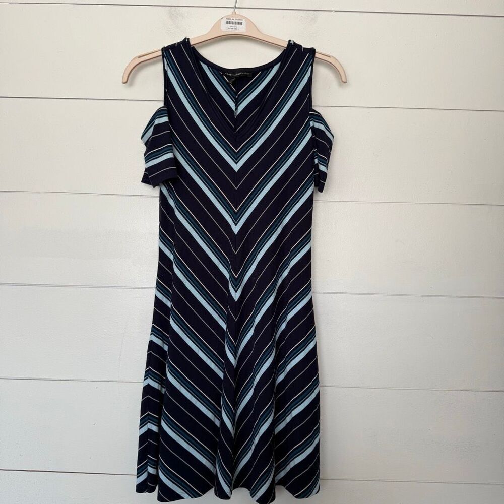 WHBM White House Black Market Women’s Small Navy Blue Striped Dress